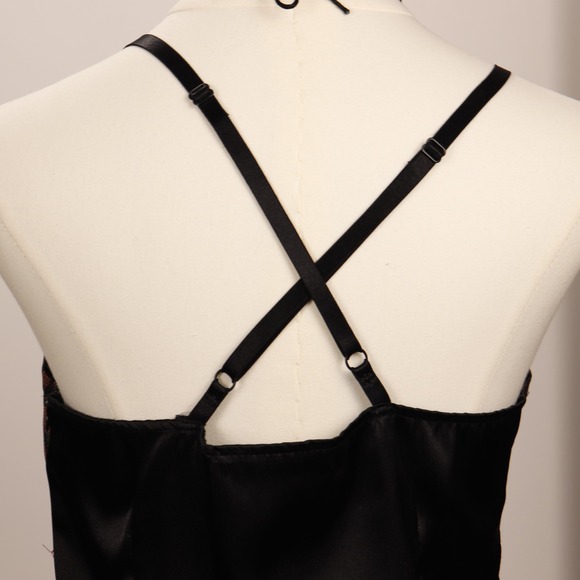 Y2K Brown Lace Halter Cami Top Floral Beaded Empire Bisou Bisou - Picture 9 of 10